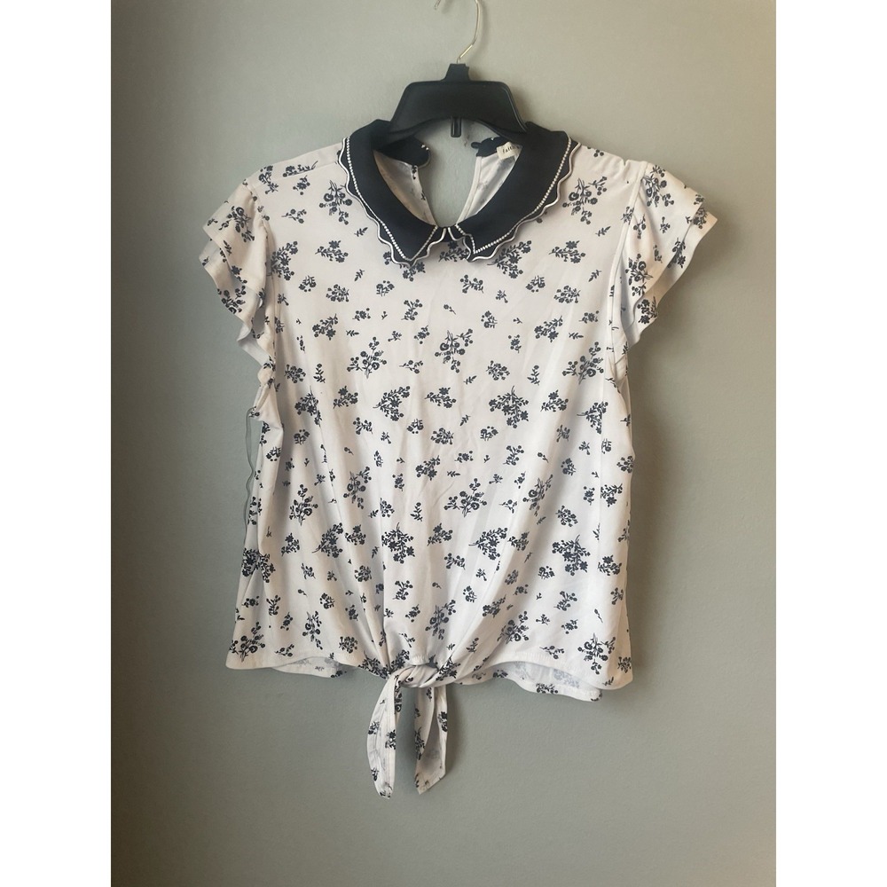 Faith & Joy Black White Collared Blouse Top Stretch Size XL